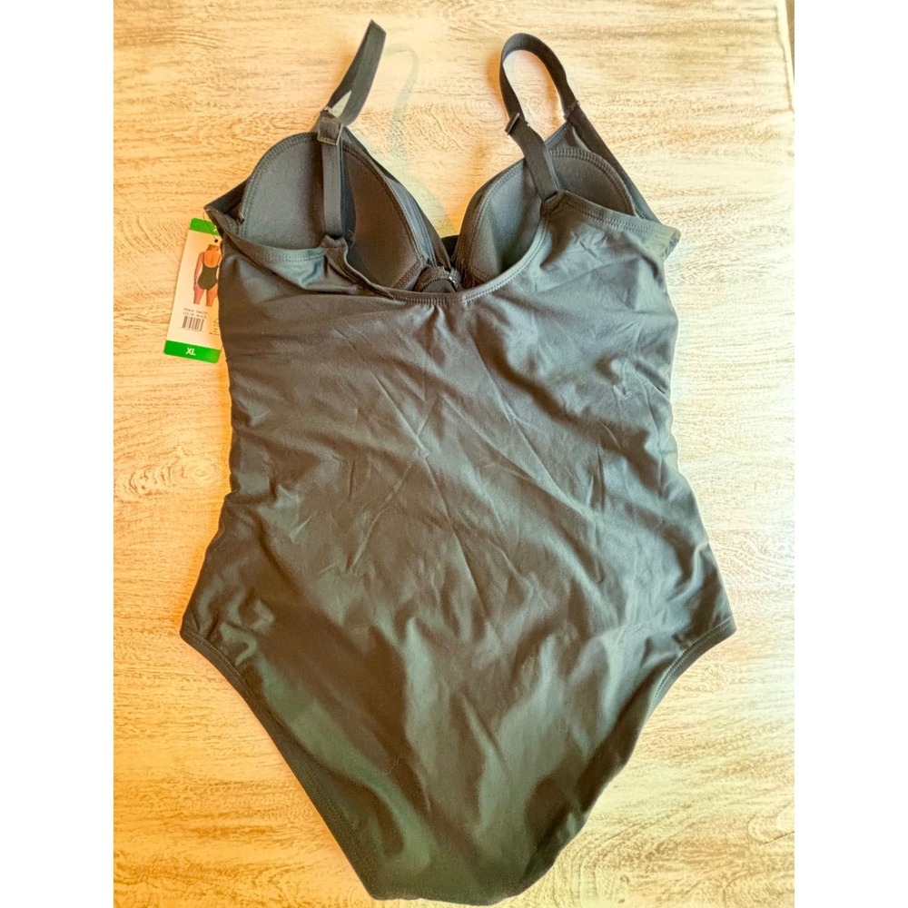 NWT DKNY One Piece Swimsuit Womens XL Black Tummy Control Surplice 1943727 - Picture 3 of 6